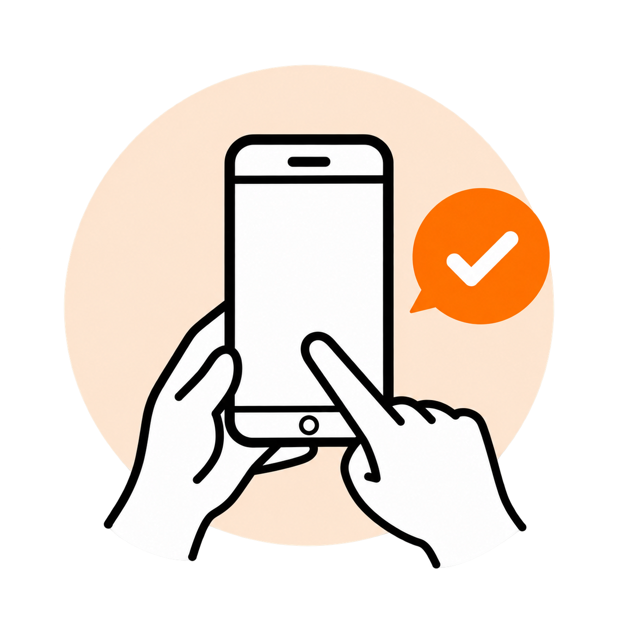 スマートフォンで要望を送り、チェックマークで完了を確認する様子